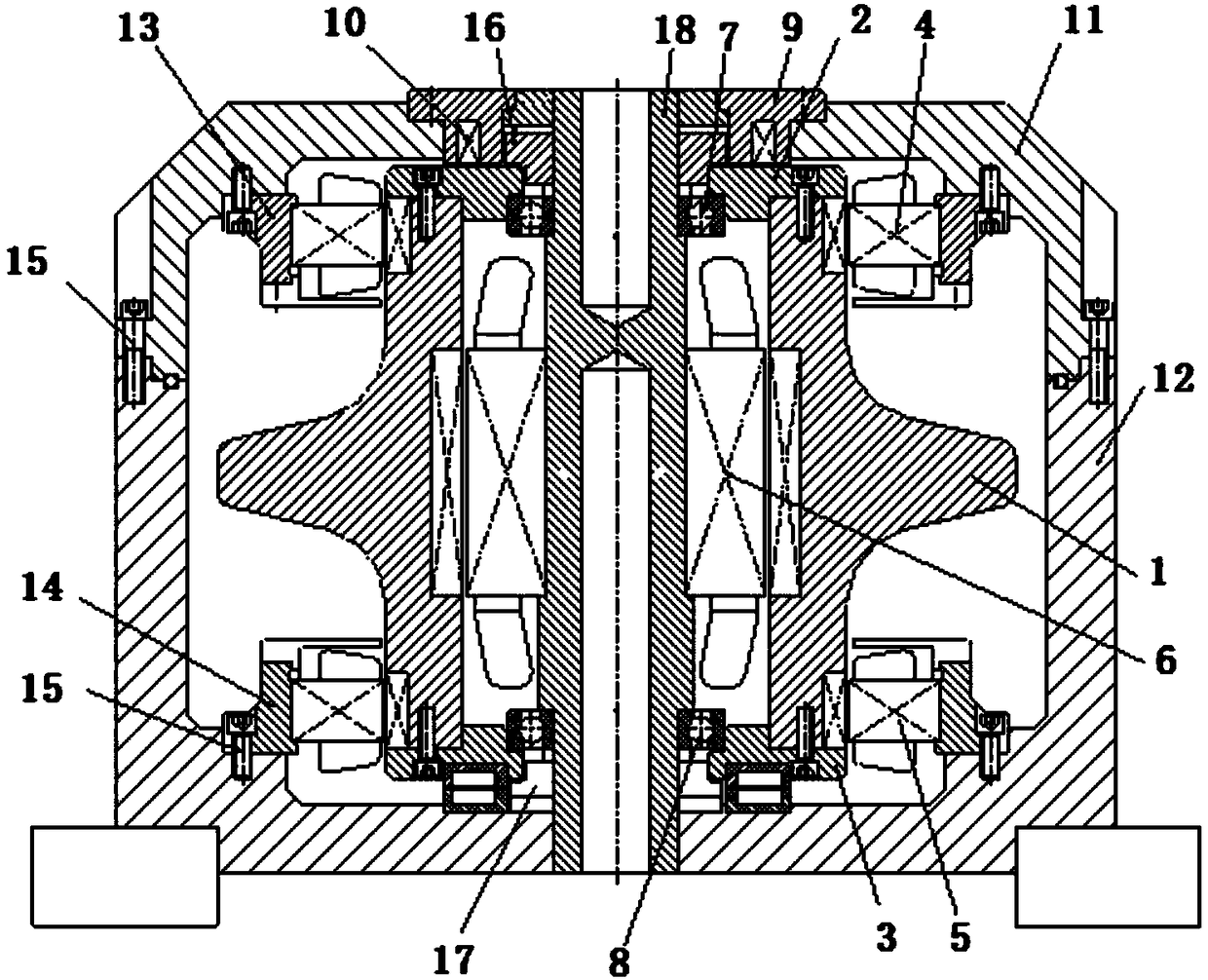 Curved variable cross-section rotor flywheel energy storage system supported by permanent magnet bearing and magnetic bearing
