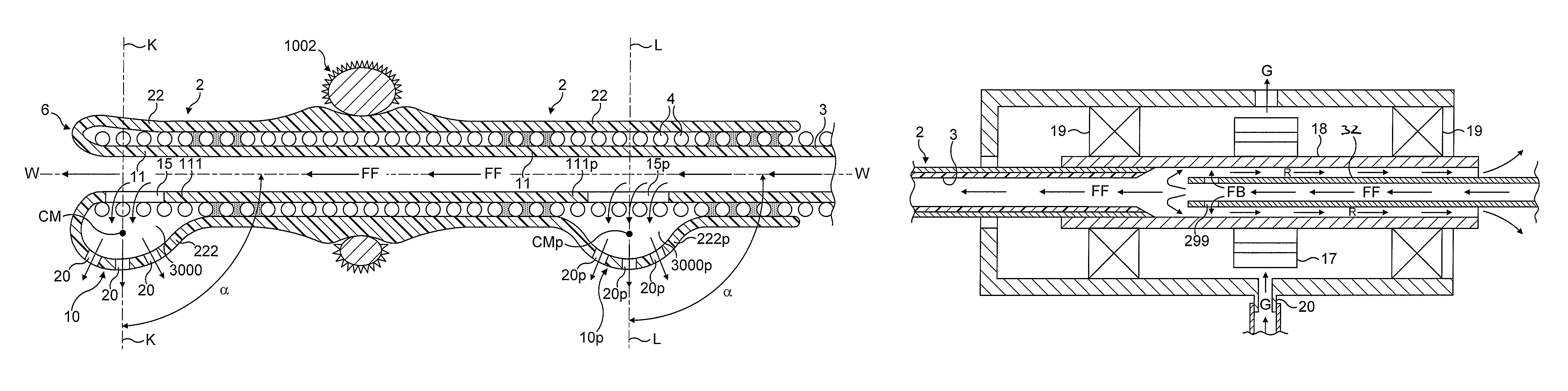 Rotational atherectomy device with fluid inflatable support elements supported by fluid bearings