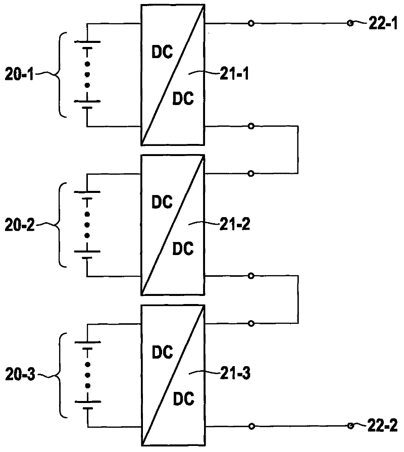Series circuit of switching regulators for energy transfer in battery systems