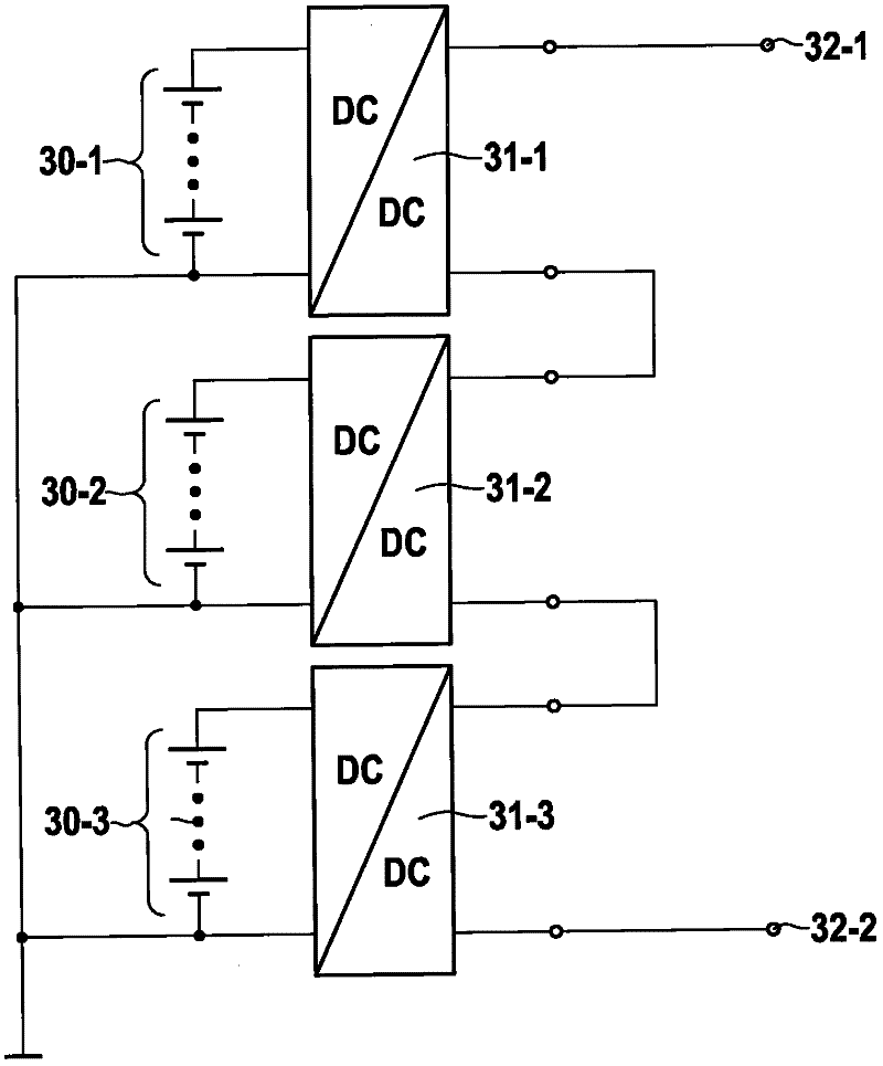 Series circuit of switching regulators for energy transfer in battery systems