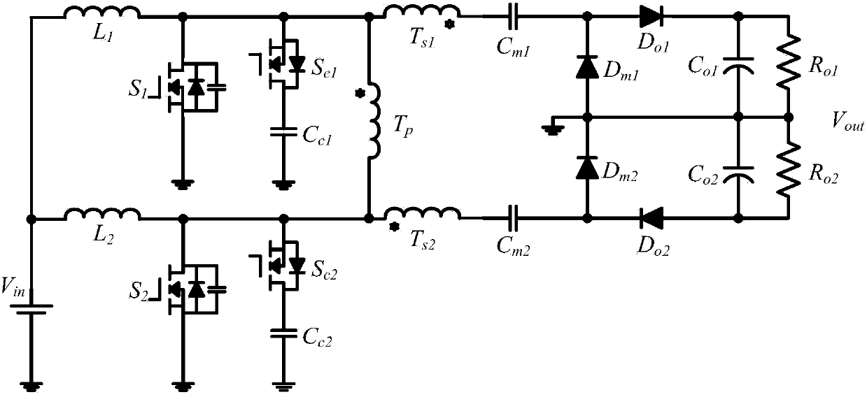 High-gain active lossless clamping interleaving converter with internal transformer and voltage-multiplying structure