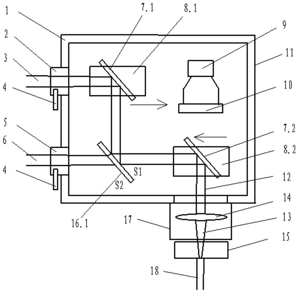 Double-beam coupling water guide machining head device and machining method