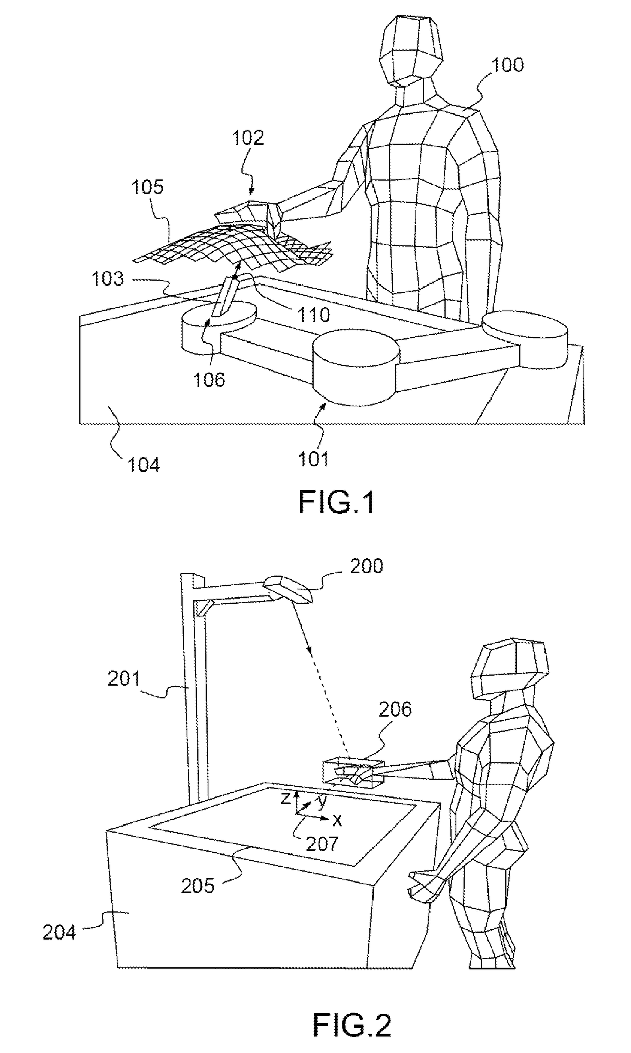 Haptic system for establishing a contact free interaction between at least one part of a user's body and a virtual environment