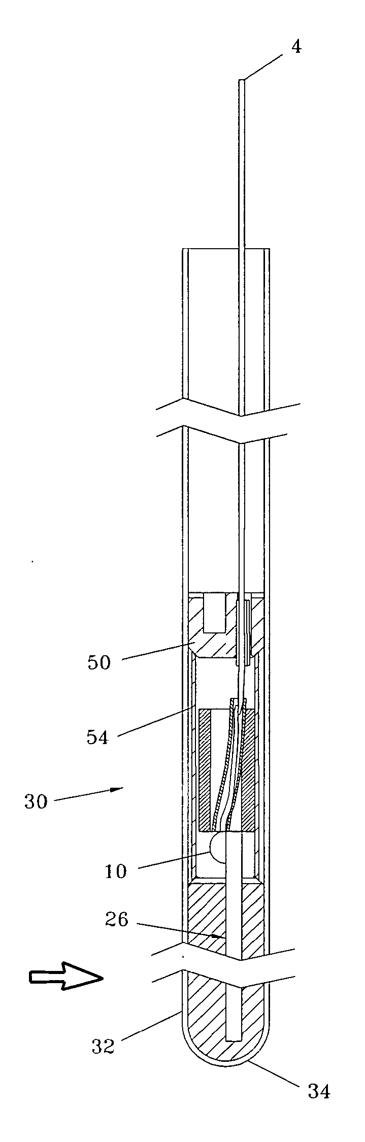 Immersible thermal mass flow meter