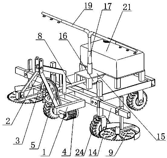 Branch-pruning pesticide-applying integrated machine for rosa rugosa