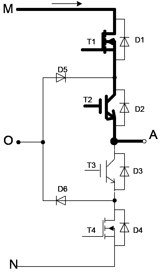 Single-phase half-bridge three-level circuit and inverter