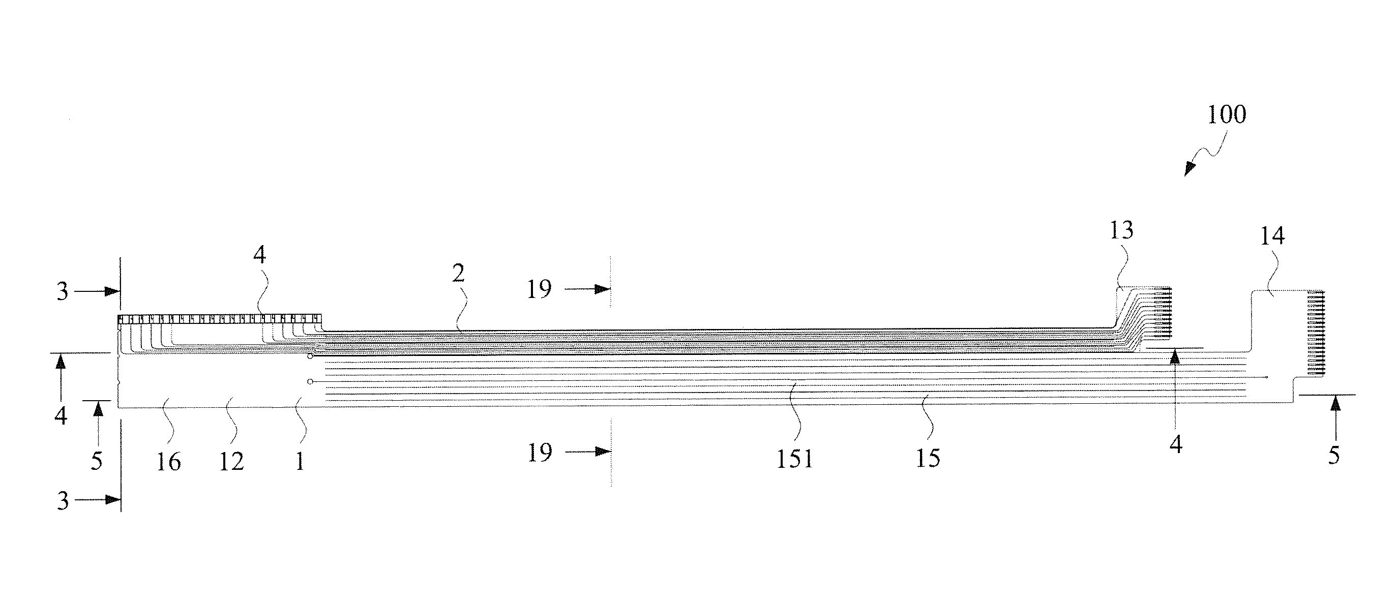 Double-side-conducting flexible-circuit flat cable with cluster section