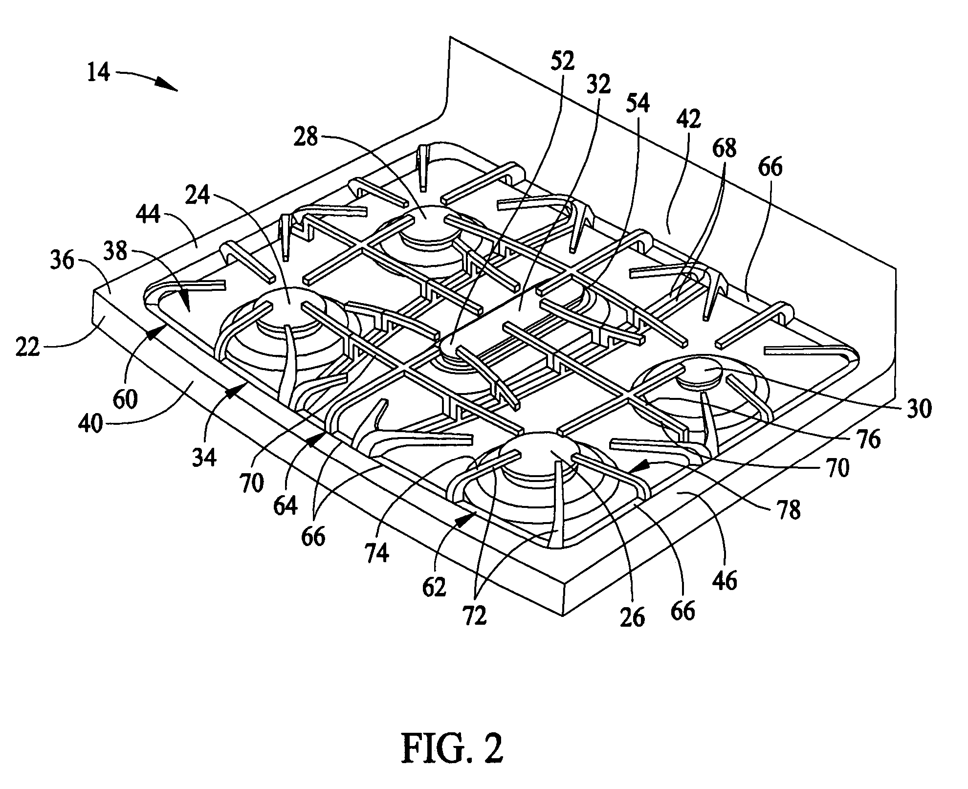 Gas fired cooktop and method of assembling