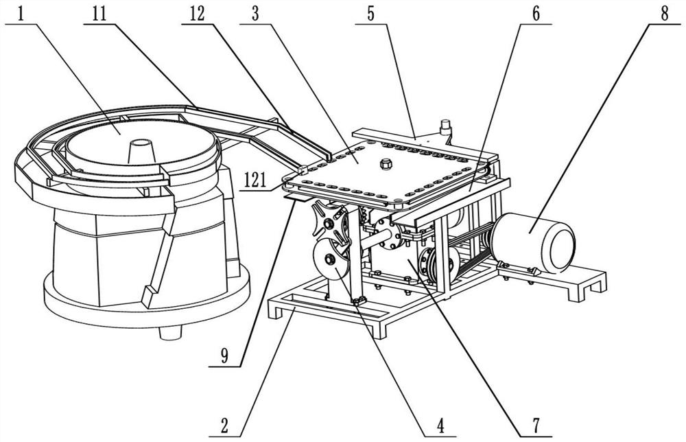 A pistachio opening device based on vibrating plate feeding