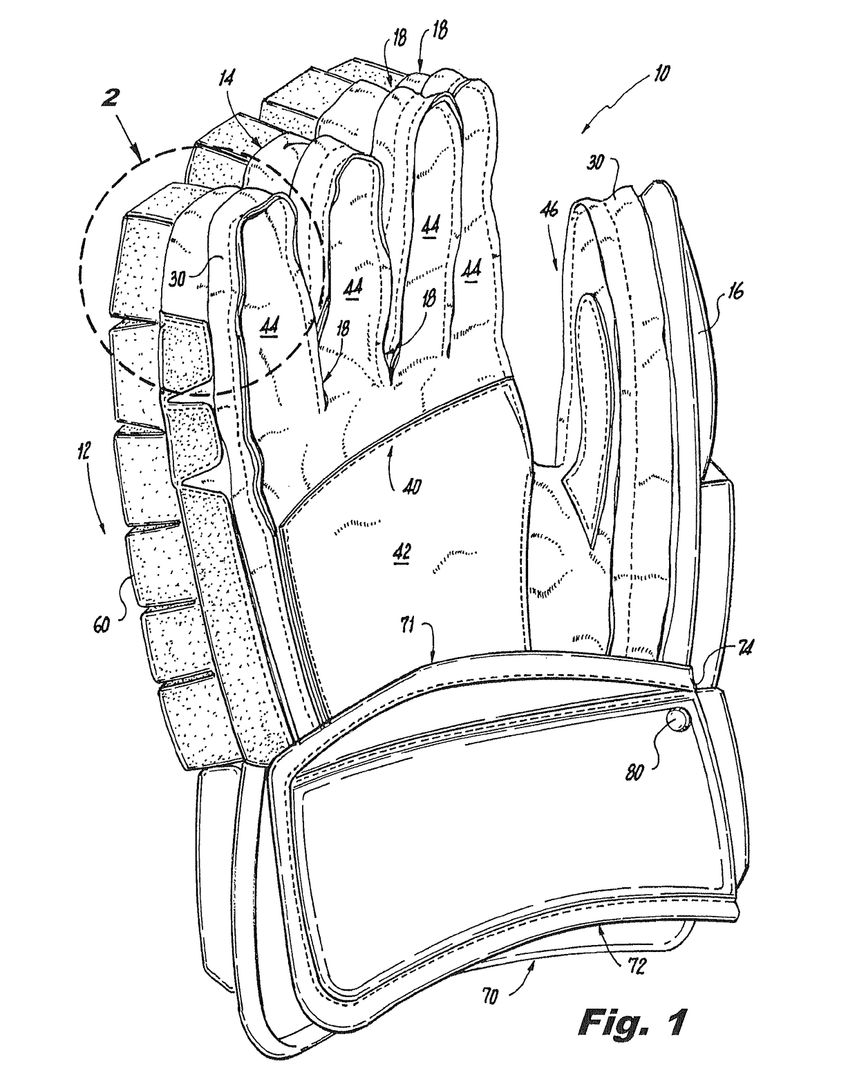 Sports glove with protective interior barriers for fingertips and wrist
