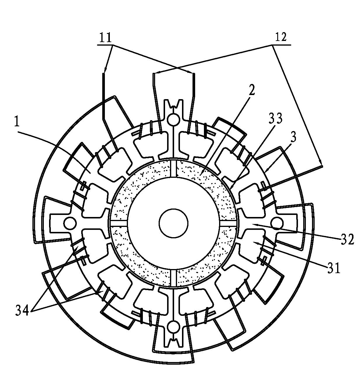 A permanent magnet two-phase brushless divided stator motor