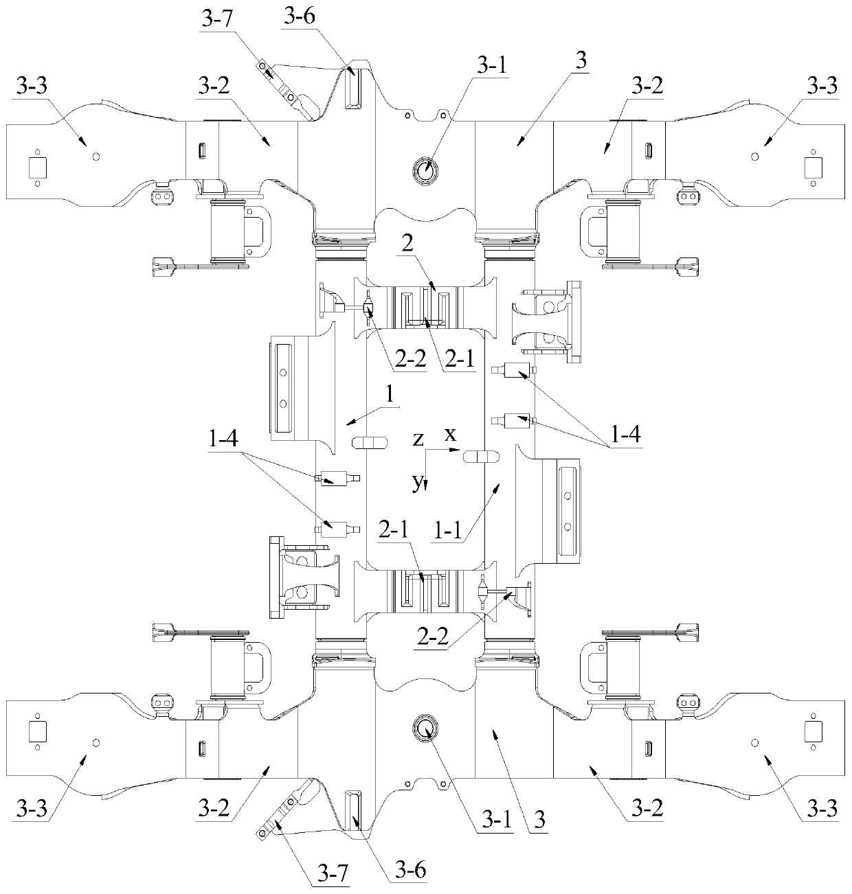 Compact secondary suspension for axlebox built-in bogies