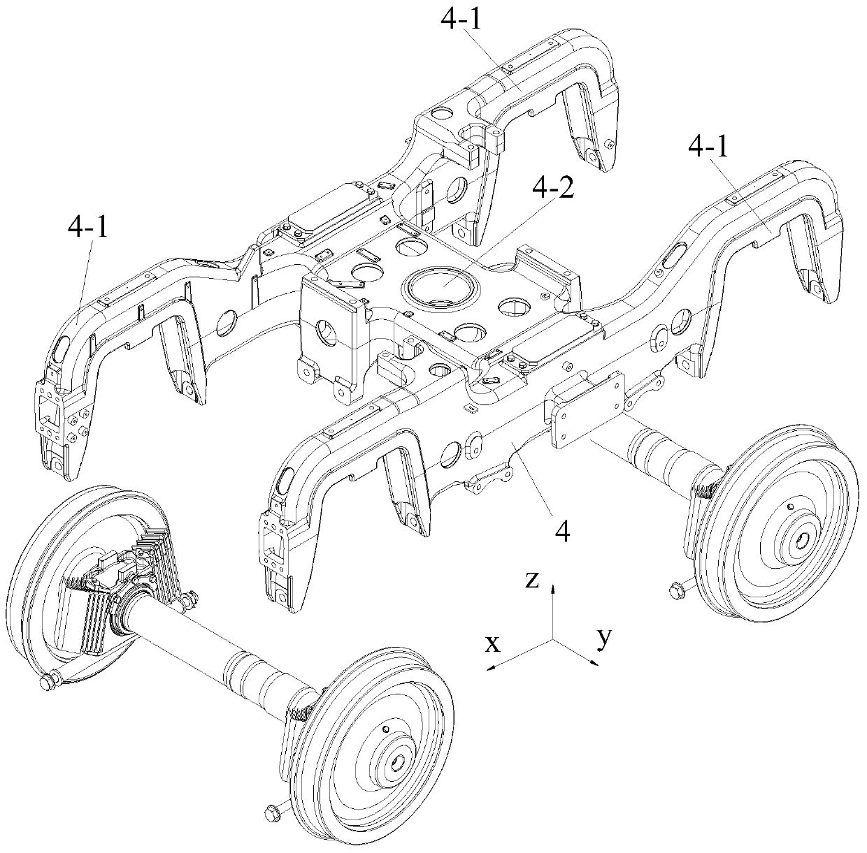 Compact secondary suspension for axlebox built-in bogies