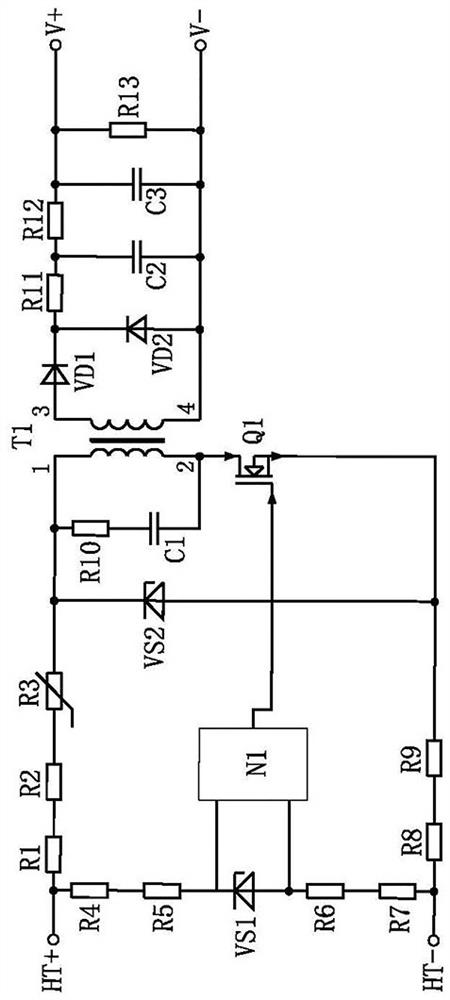 Self-powered DC voltage measurement control circuit and measurement device