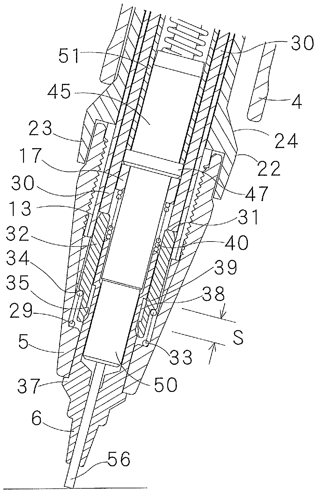 Writing tool with core breakage preventing function