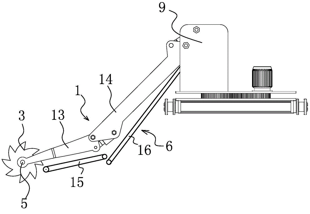 Continuous excavator digging arm assembly