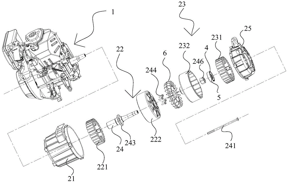 Single-power internal combustion generating set oppositely provided with double generators at output end