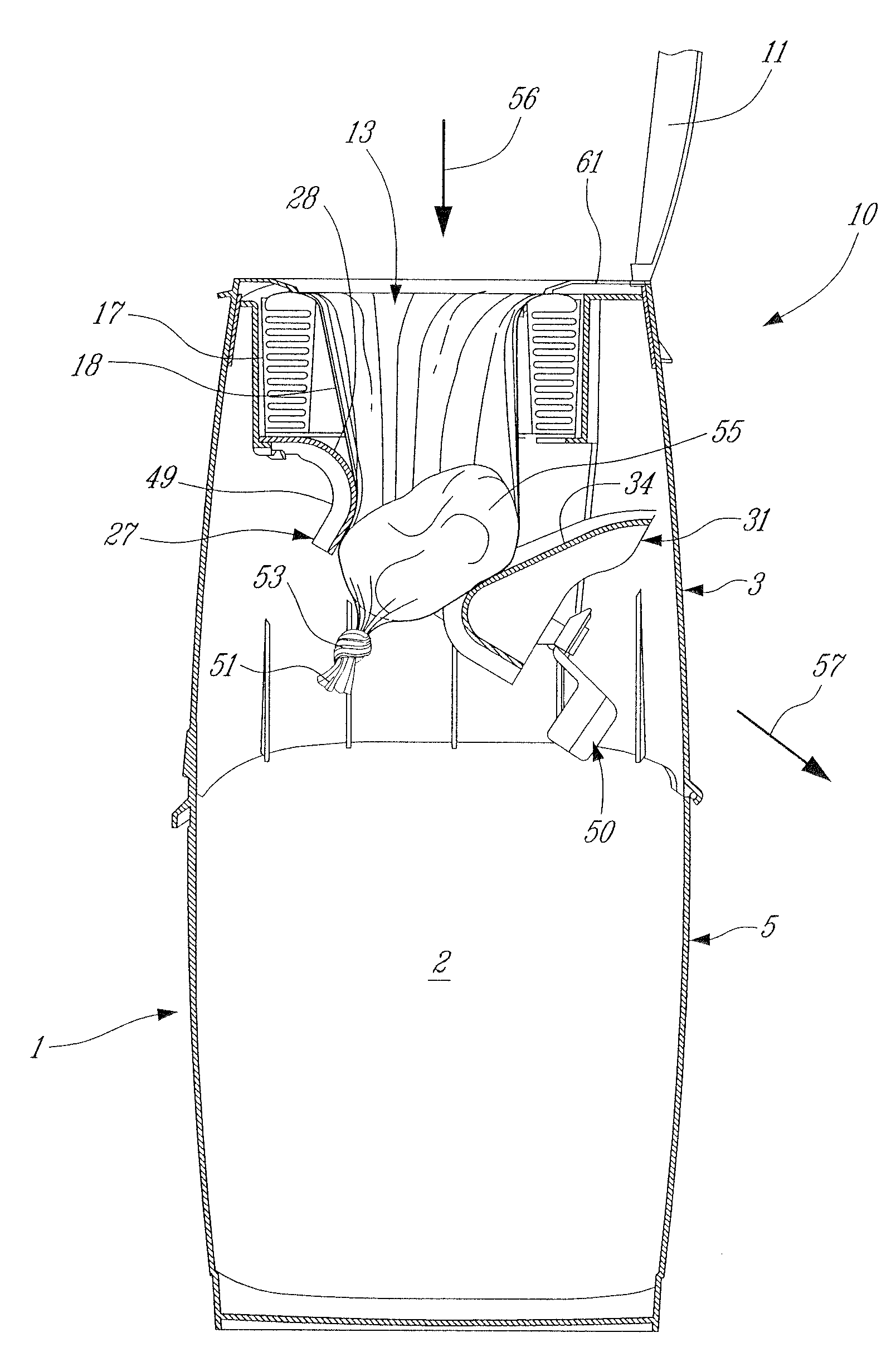 Apparatus for packing disposable objects into an elongated tube of flexible material