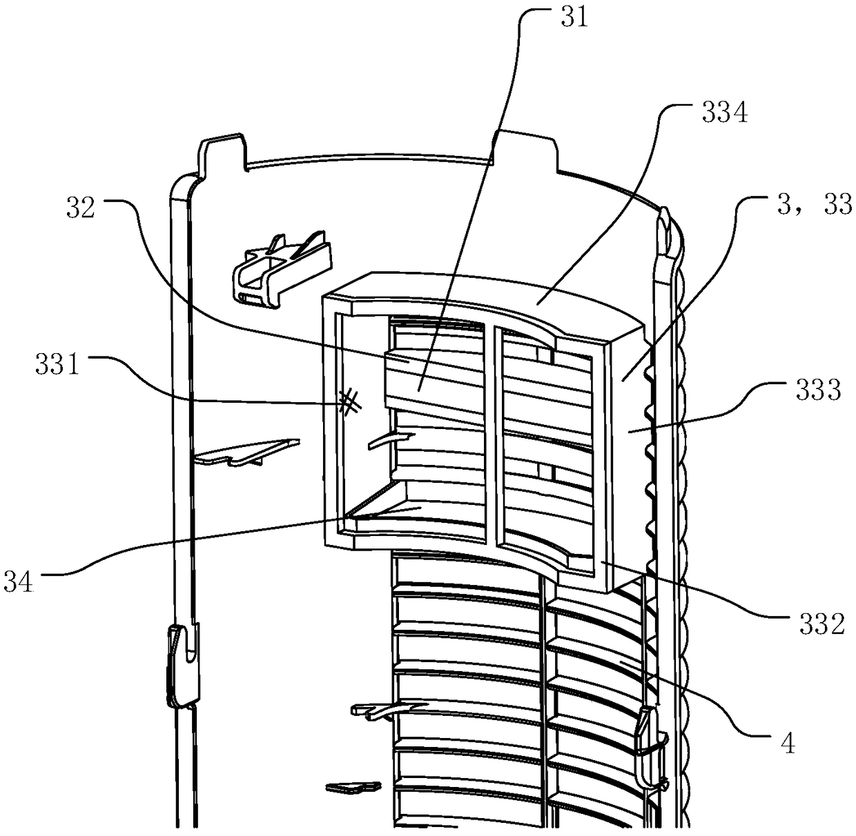 Household appliance and winged insect treatment device thereof