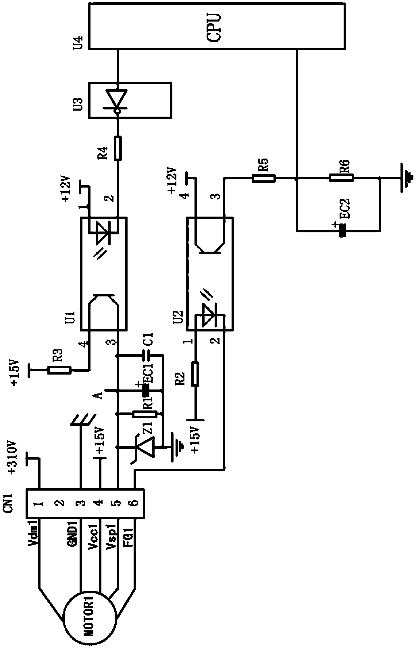 Motor speed regulating voltage Vsp cut-off circuit of air conditioning system of brushless motor