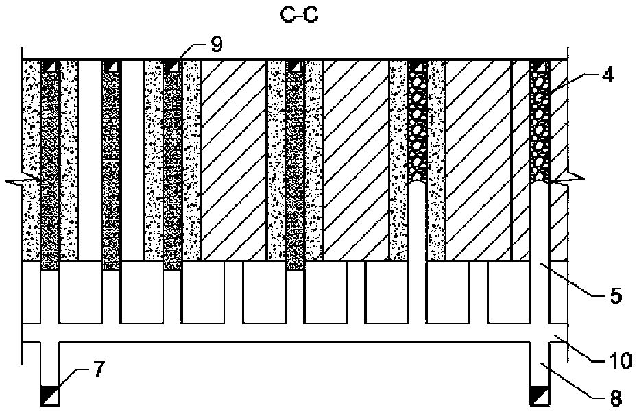 Downward concave-convex rib-free inlaying continuous layered filling mining method