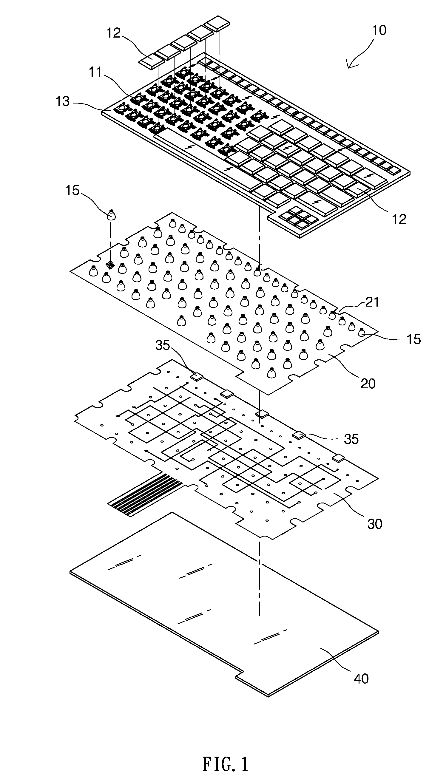 Membrane keyboard/keypad with arrangement for uniformly lighting keys from background