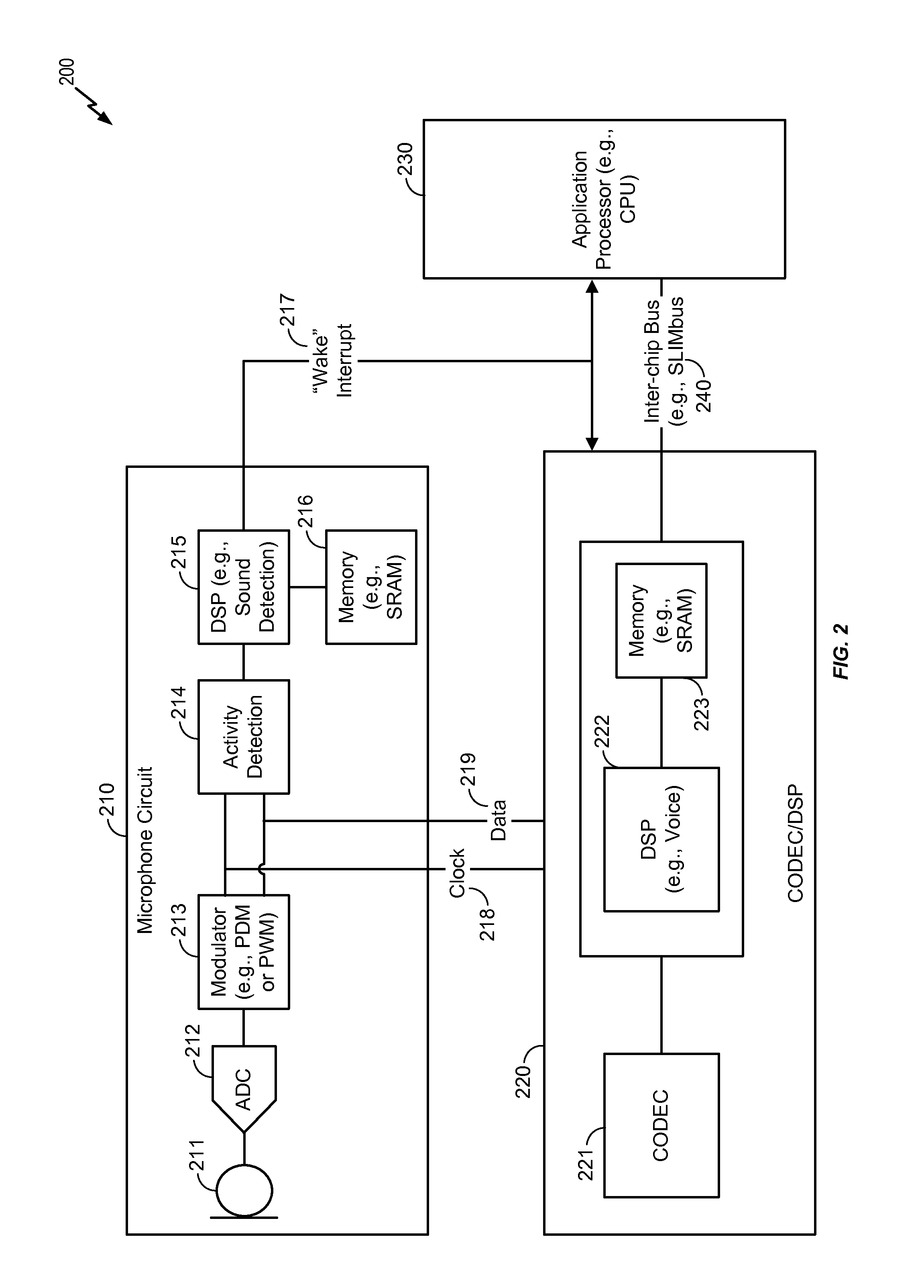 Selective enabling of a component by a microphone circuit