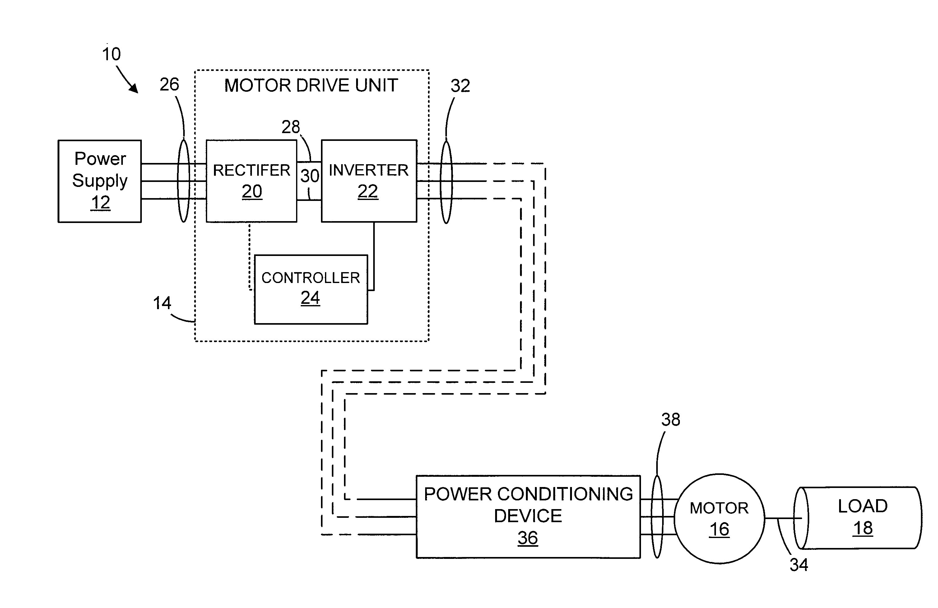 Integrated power conditioning system and housing for delivering operational power to a motor