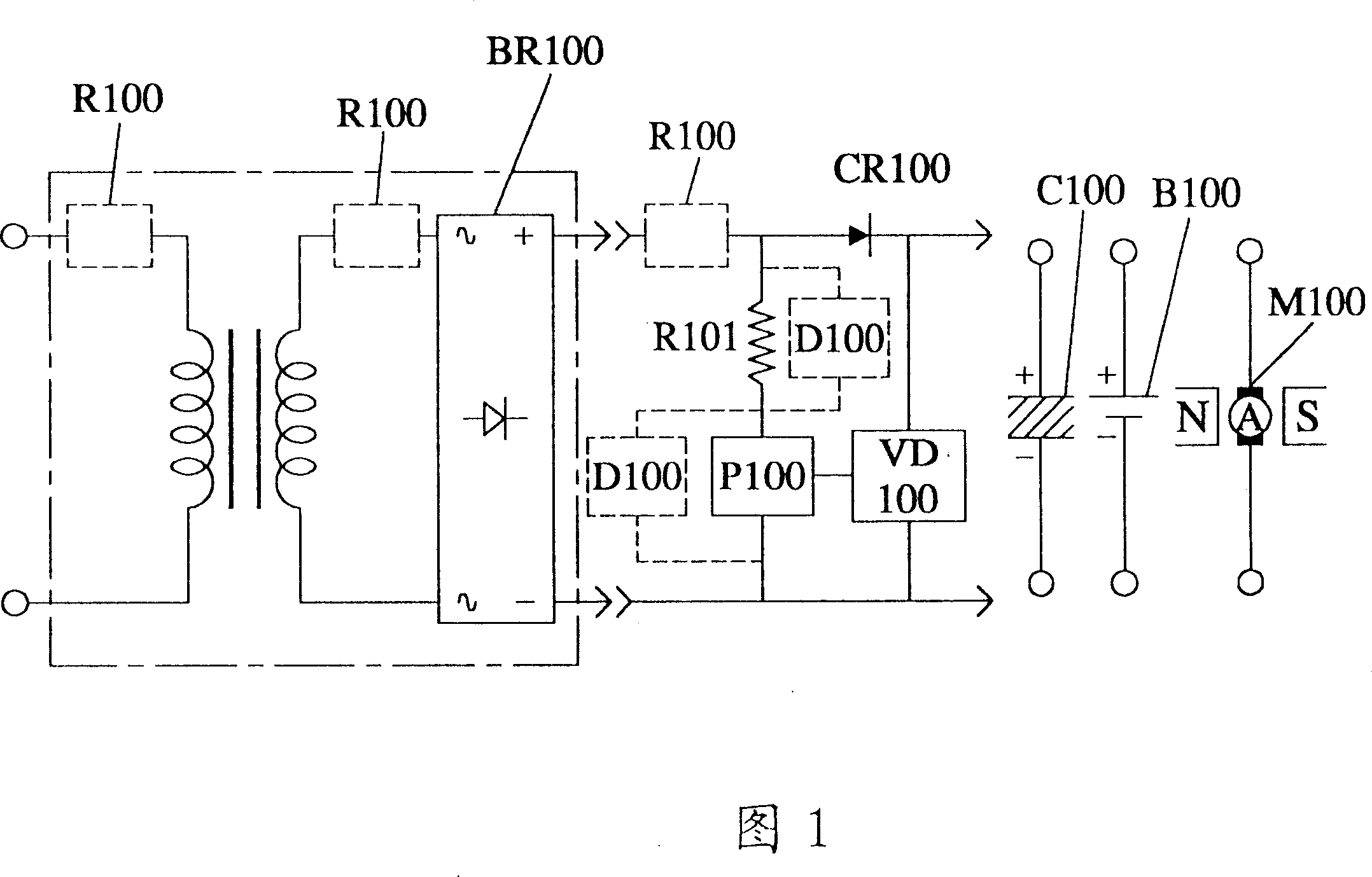 Flow-dividing type antomatic controlled output circuit with accumulated voltage or counter electromotive force load