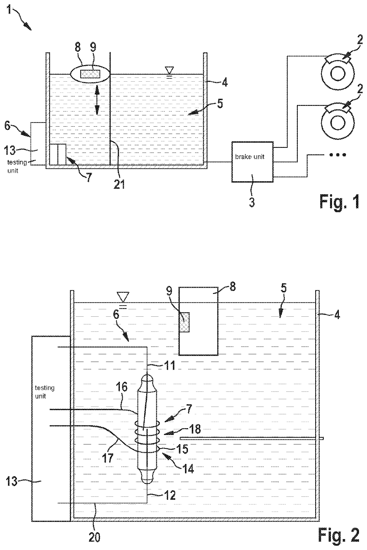 Unit for detecting the filling level of a liquid in a container, braking system, and method