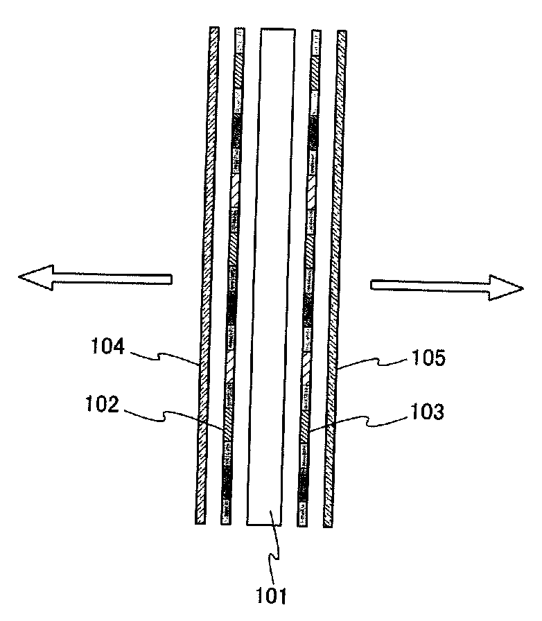 Electronic display including a light-emitting element and a color filter sandwiched between two polarizers