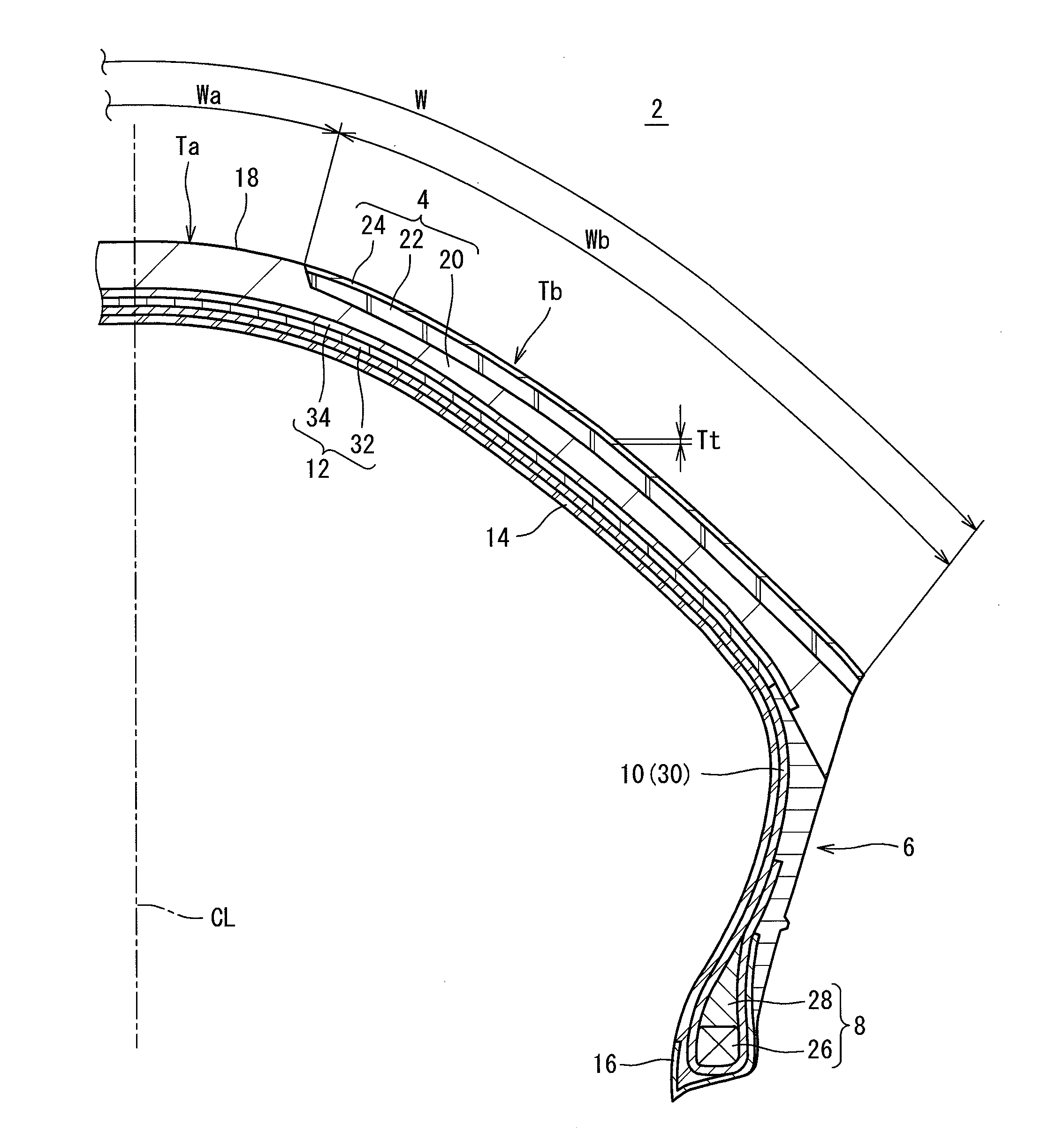 Pneumatic tire for use in two-wheeled automotive vehicle