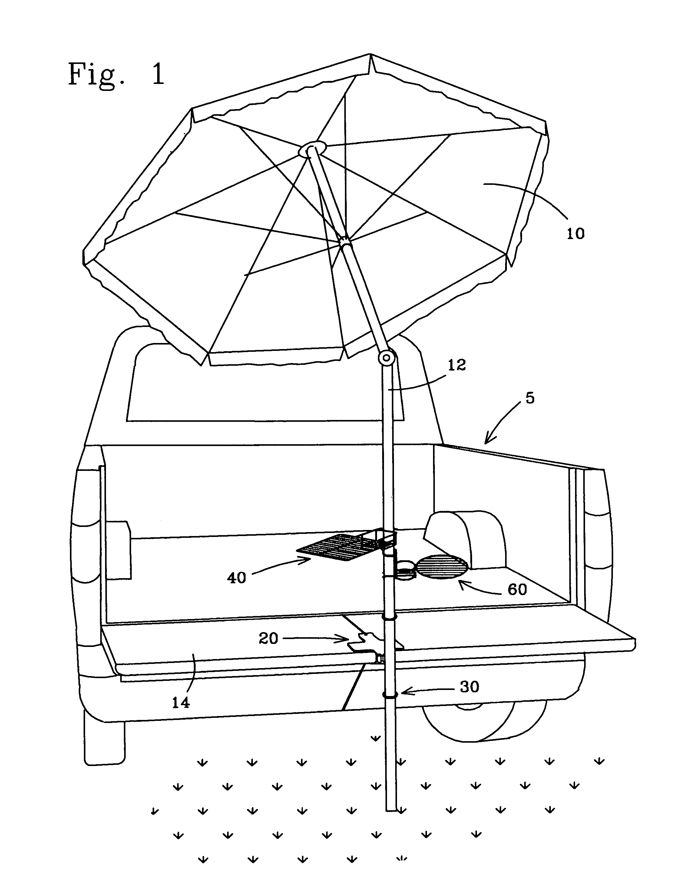 Umbrella support device and serving trays