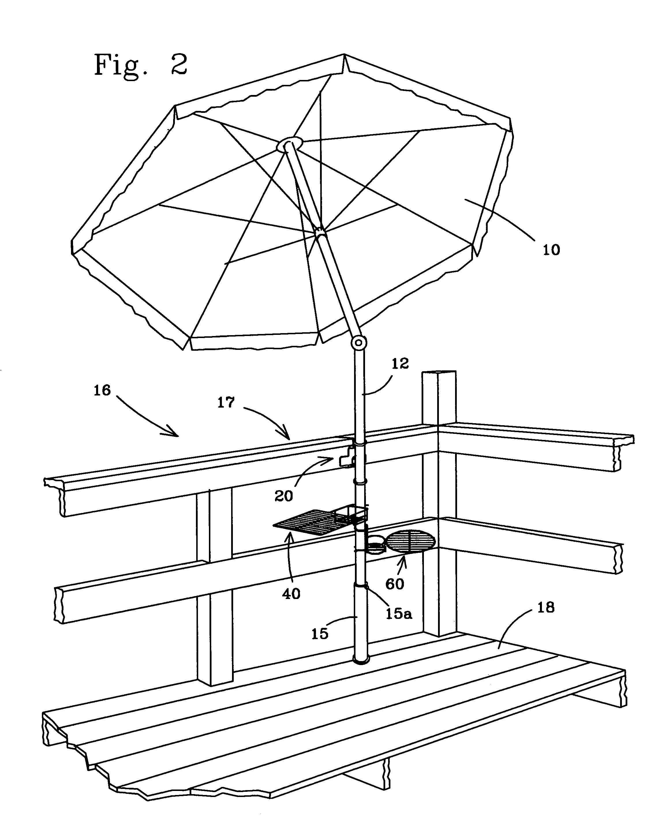Umbrella support device and serving trays
