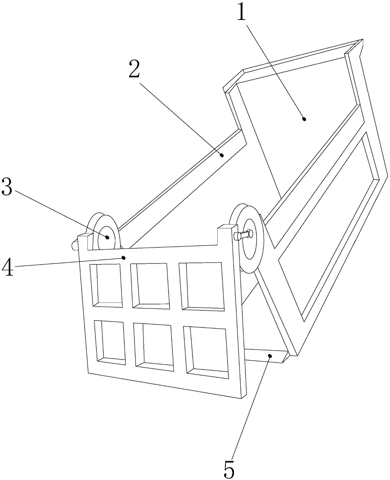 A safety protection device for the angular torque protection a material groove edge of a material unloading door of a sand transport truck