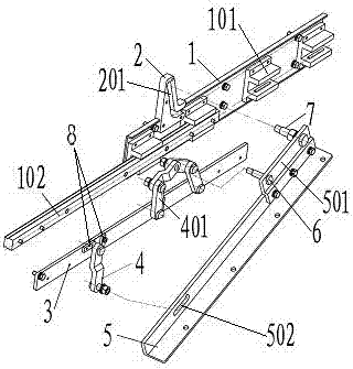 Angle sliding rail connecting rod device