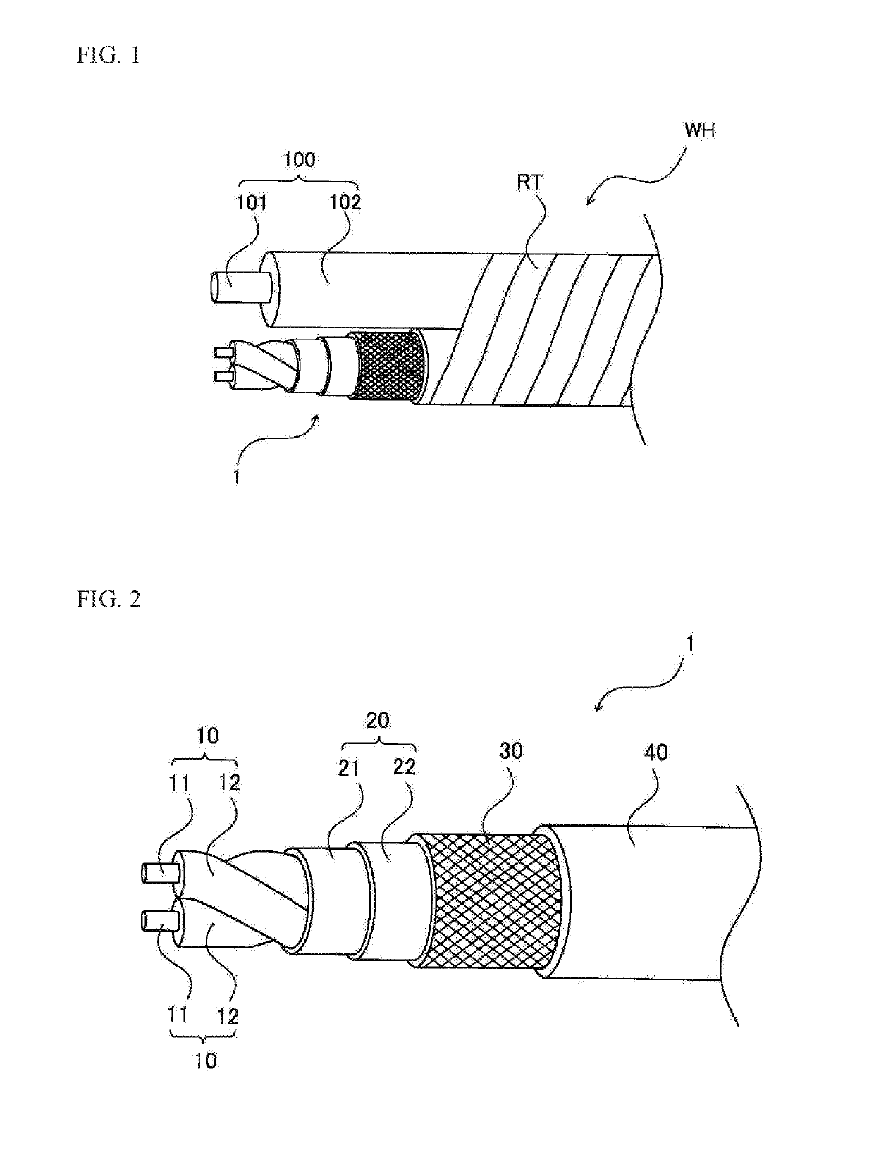 2-core shielded cable and wire harness