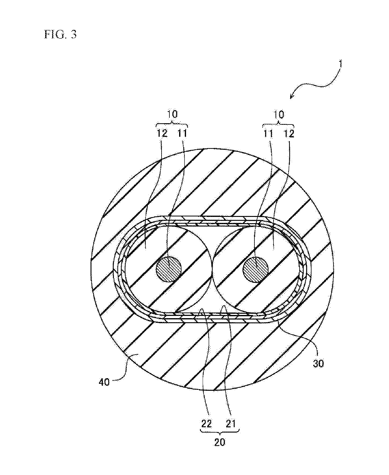 2-core shielded cable and wire harness