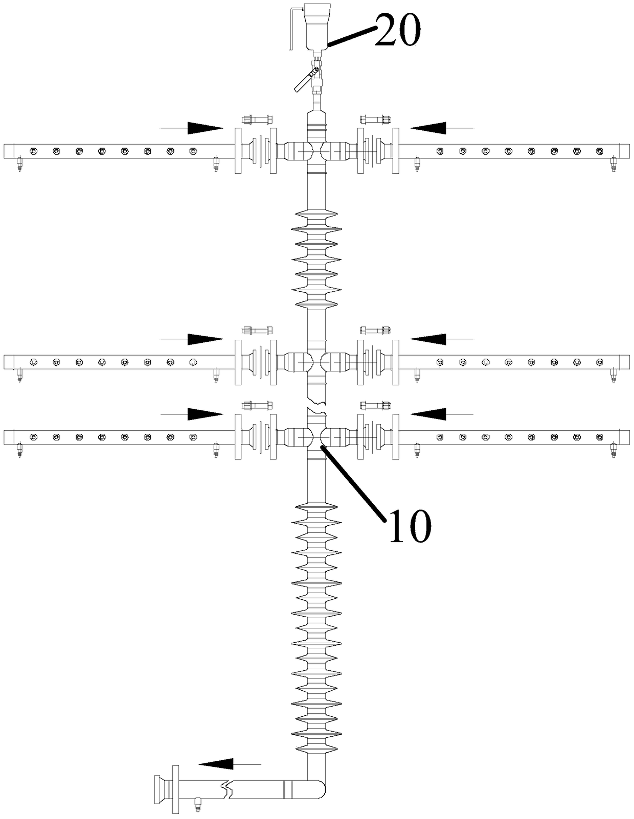 A water-cooling heat dissipation device for 110kv thyristor valve body