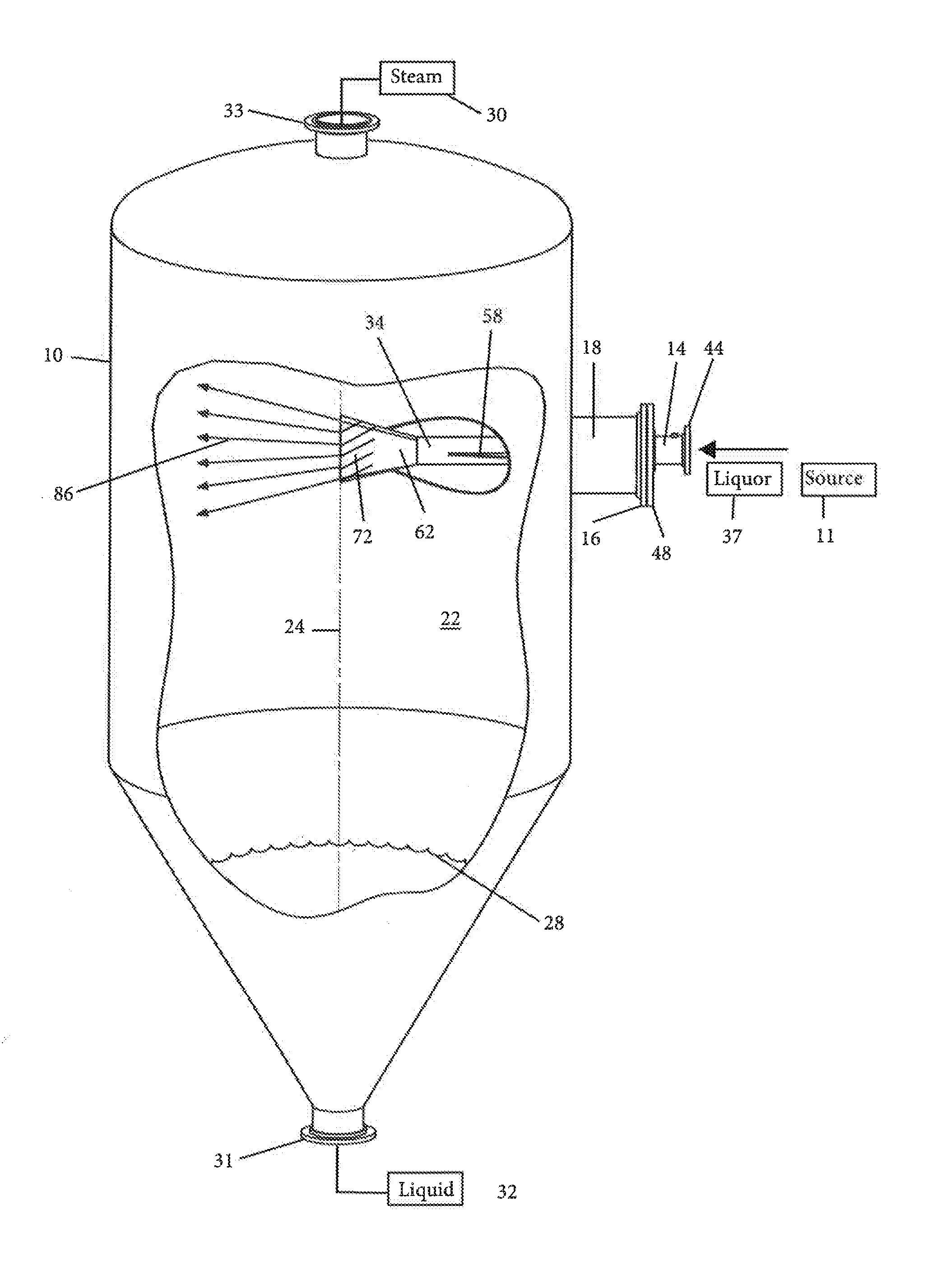 Flash tank with flared inlet insert and method for introducing flow into a flash tank