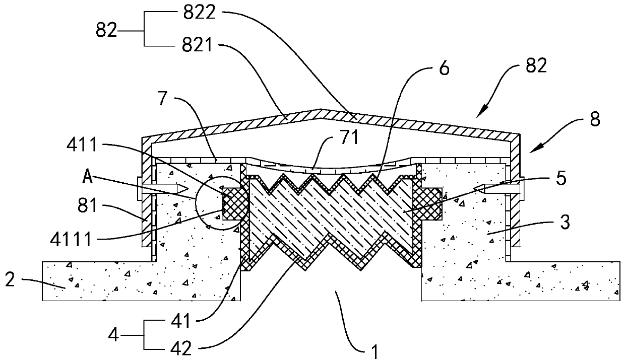 Roof deformation joint structure and construction method thereof