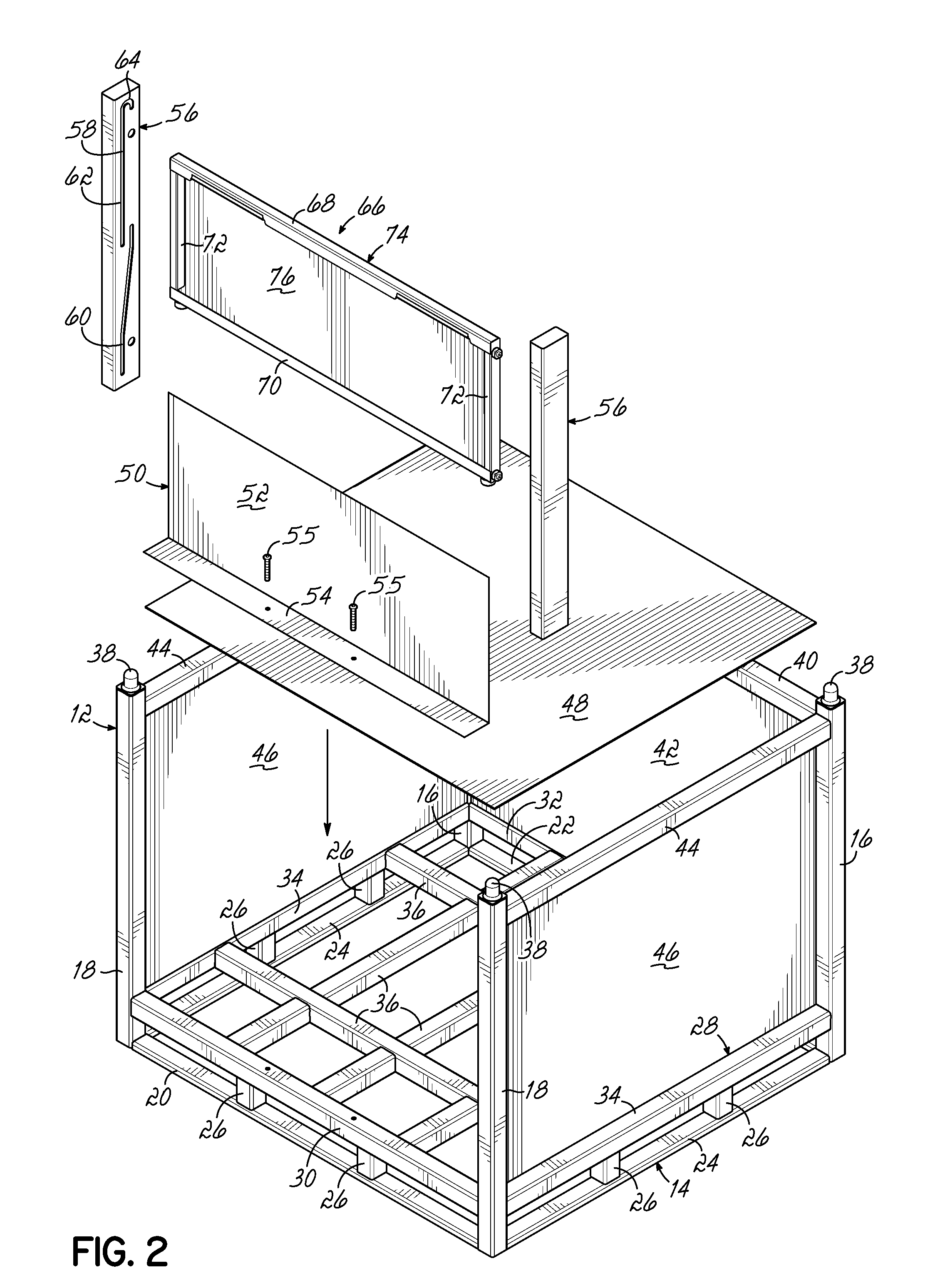 Container having door assembly and multiple layers of tracks