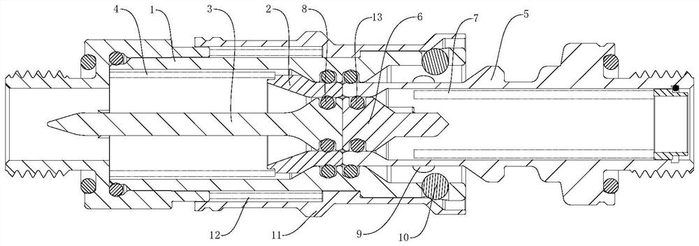 Fluid connector and female end valve rod, female end structure and male end piston thereof