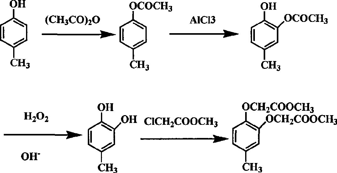 Chemical synthetic method for para-methyl catechol diacetoxyl dimethyl ester