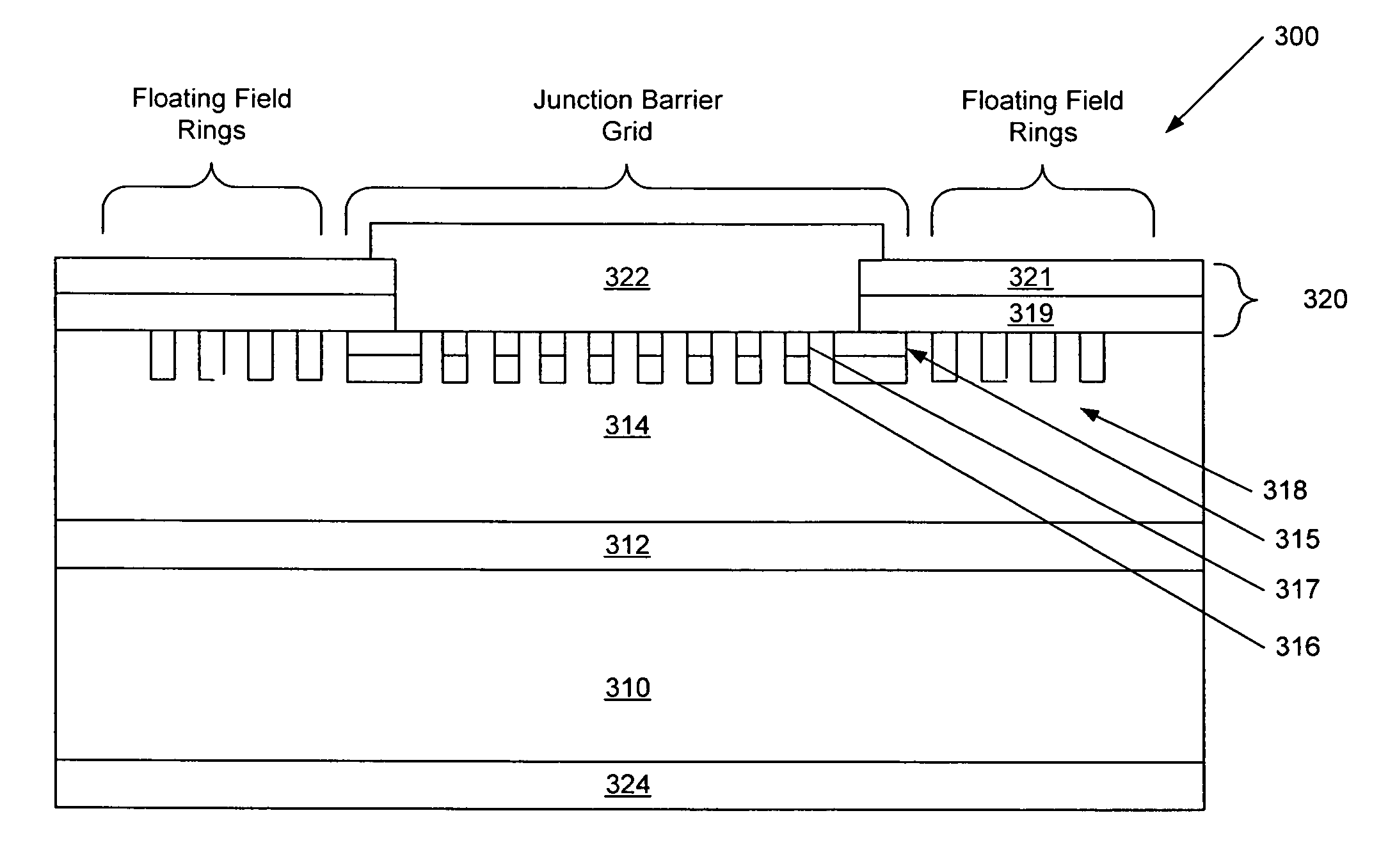 Silicon carbide junction barrier Schottky diodes with suppressed minority carrier injection