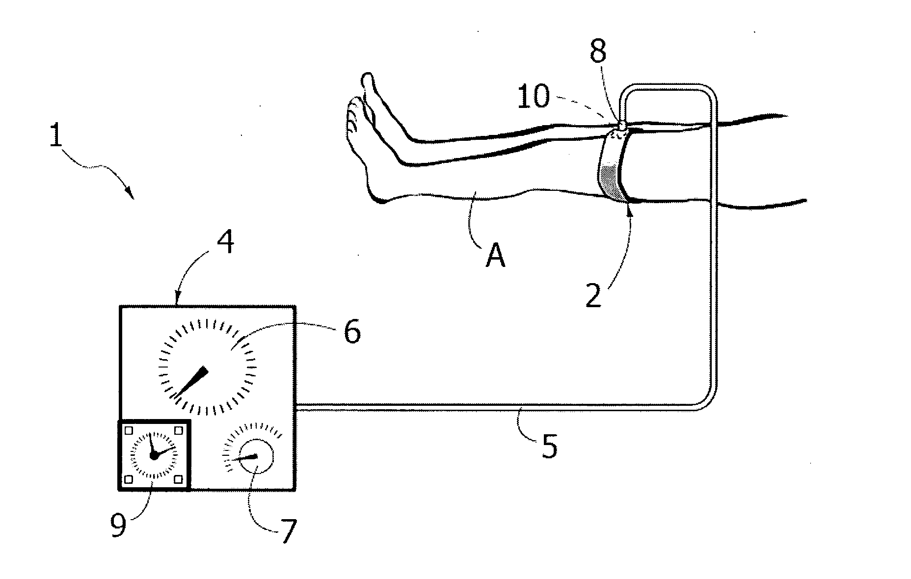 Device for pneumatic treatment of an inferior limb having peripheral arteriopathy problems