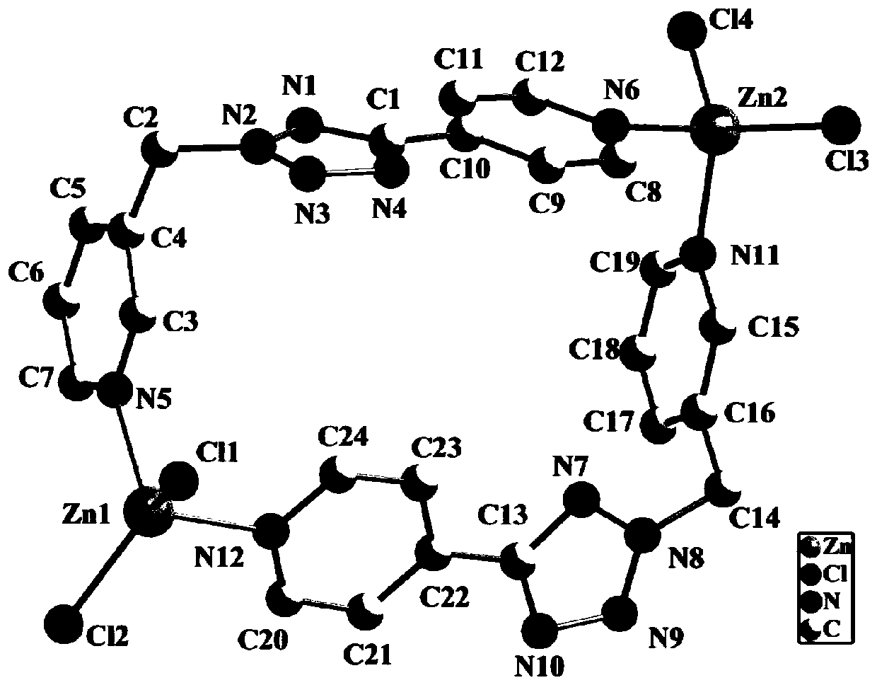 A metal-organic complex of divalent zinc ions and its preparation method and application