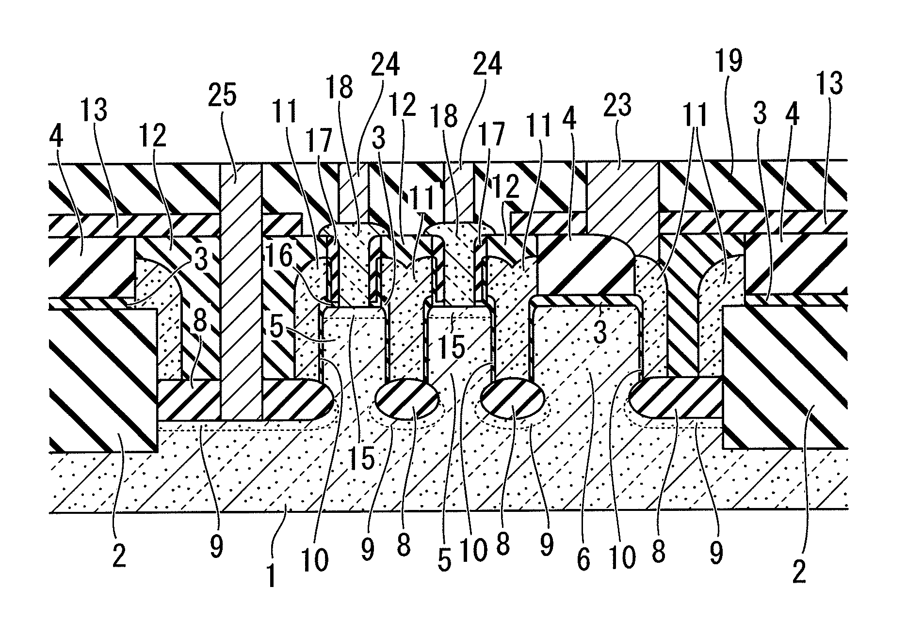 Semiconductor device having vertical surrounding gate transistor structure, method for manufacturing the same, and data processing system
