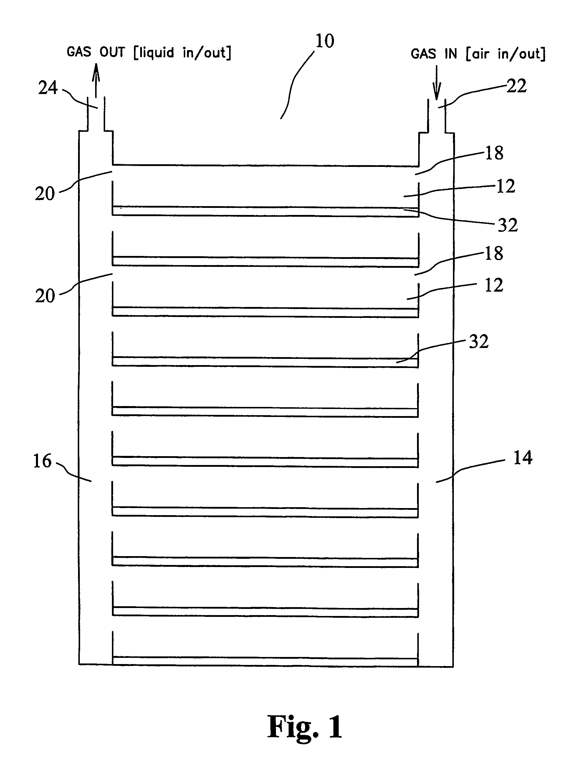 Tray stack adapted for active gassing