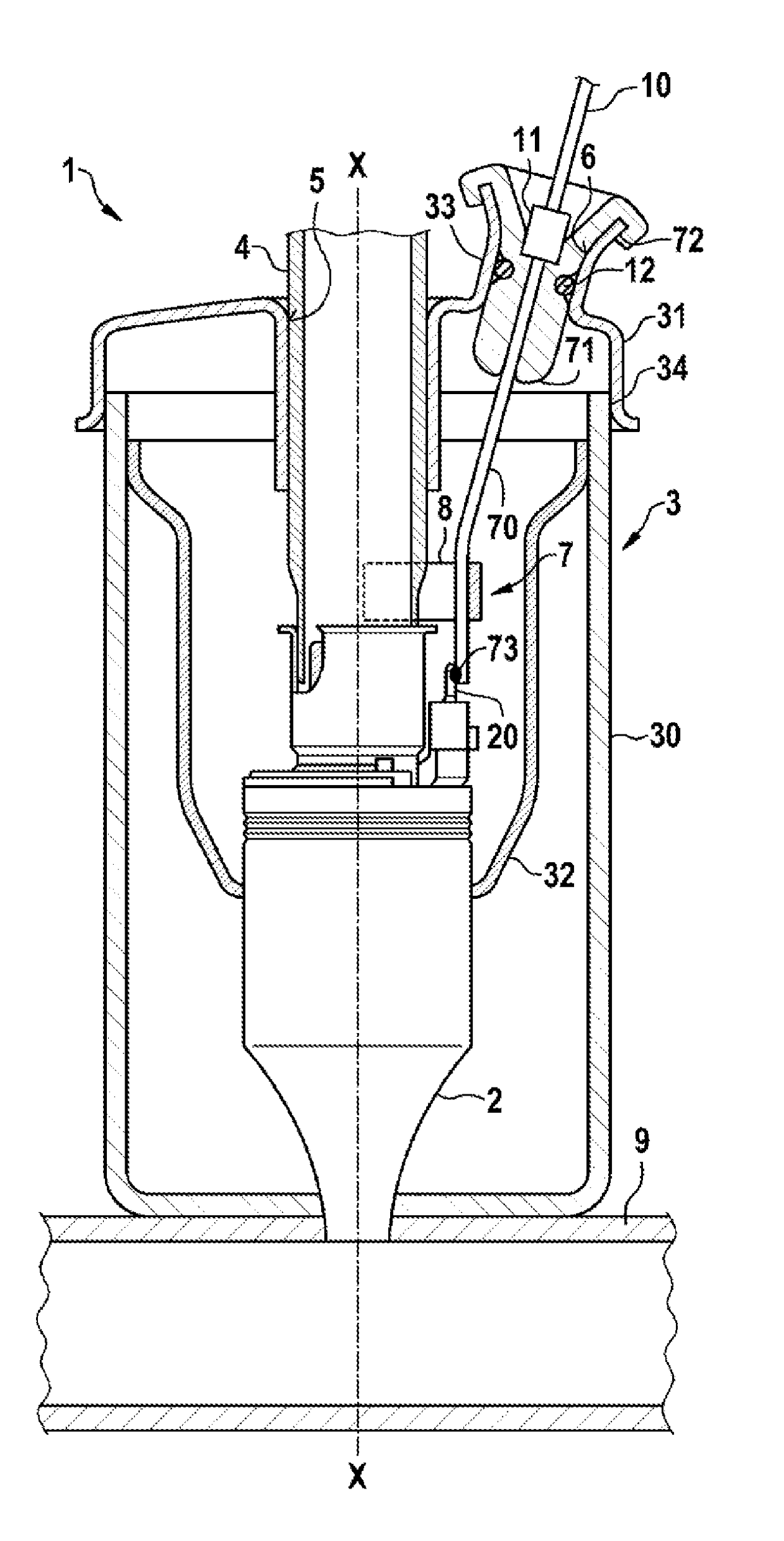 Injector assembly for metering a fluid into an exhaust line